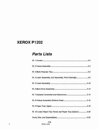 xerox xerox p 1202 manual of part number